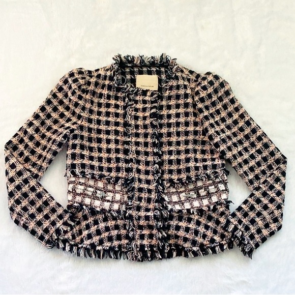 Like New Rebecca Taylor Pink and Black Check Tweed Boucle Blazer size 2